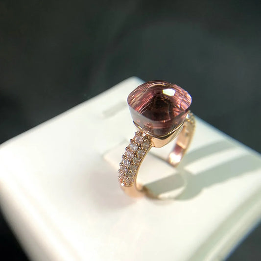 Luckacco Hot Candy Square Ring Inlay Zircon Colorful Crystal Ring For Women Party Fashion Jewelry Gold Plated Blue Topaz Ring Gift
