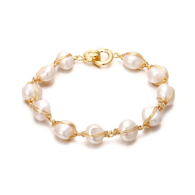 luckacco original handmade 14k gold filled baroque natural freshwater pearl ladies bracelet promotion jewelry for women birthday gift