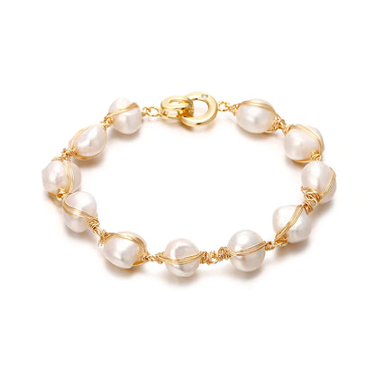 Luckacco Original Handmade 14K Gold Filled Baroque Natural Freshwater Pearl Ladies Bracelet Promotion Jewelry For Women Birthday Gift