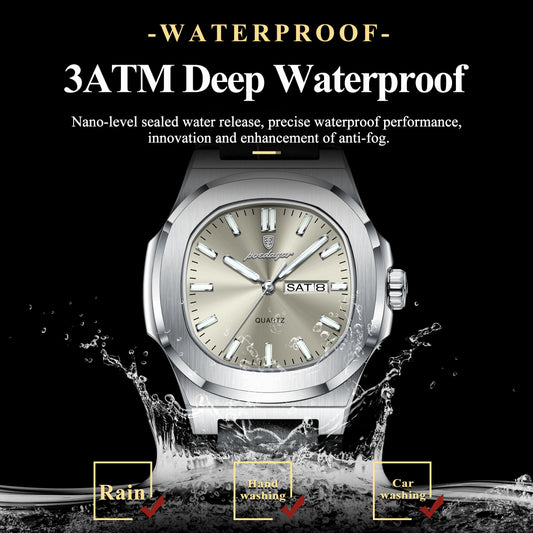 Luckacco POEDAGAR High Quality Watch For Men Luxury Luminous Waterproof Week Calendar Man Clock Leather Square Men's Quartz Watches Reloj