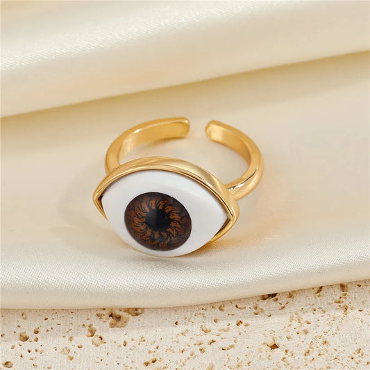 Luckacco 1Pcs Vintage Evil Eye Finger Ring For Women Gift Jewelry Colored Simple Turkish Blue Eye Adjustable Party Ring Accessories R381
