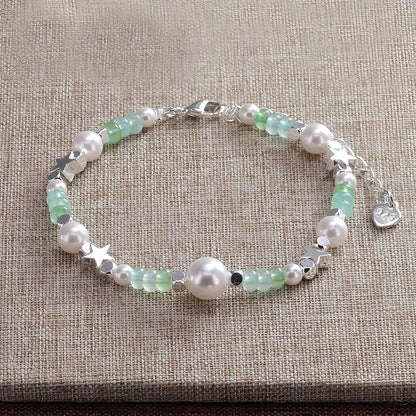 Luckacco VENTFILLE 925 Sterling Silver 6mm Shell Pearl Glass Bead Star Bracelet For Women Gift Crushed Silver Jewelry