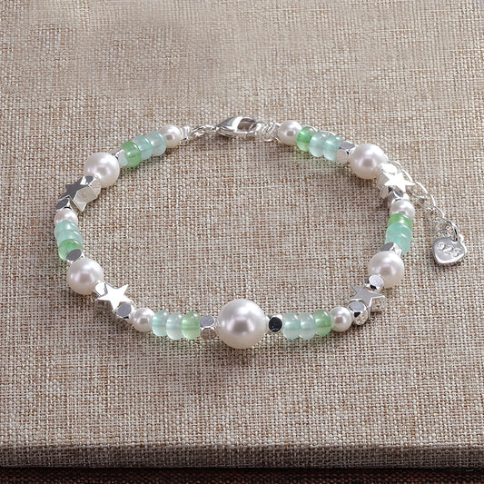 Luckacco VENTFILLE 925 Sterling Silver 6mm Shell Pearl Glass Bead Star Bracelet For Women Gift Crushed Silver Jewelry
