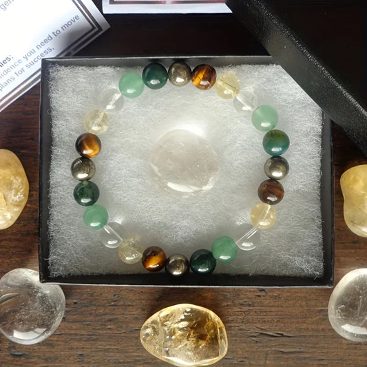 Luckacco Abundance bracelet clear quartz citrine tiger eye stone pyrite moss agate green aventurine bohemian healing jewelry bracelet