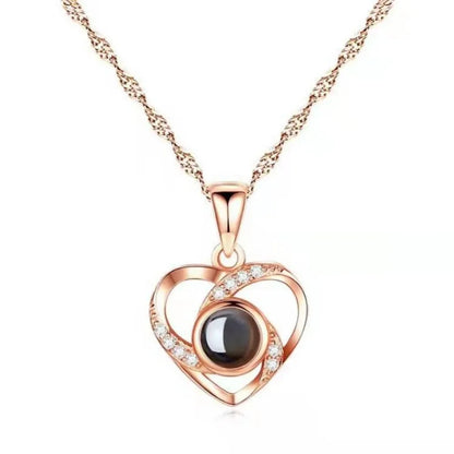 Luckacco Valentine's Day Gift Projection 100 Languages Necklace Simple Heart Shaped Projection Necklace Birthday Lover Family Memory Gift