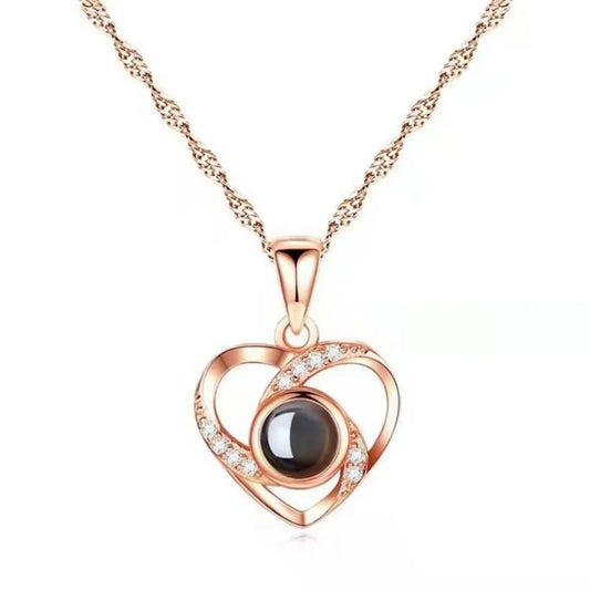Luckacco Valentine's Day Gift Projection 100 Languages Necklace Simple Heart Shaped Projection Necklace Birthday Lover Family Memory Gift