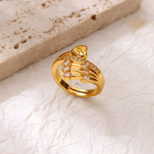 Luckacco Luxury Gold Plated Stainless Steel Geometry Rings For Women Men Open Adjustable Charm Finger Ring Wedding Party Fashion Jewelry
