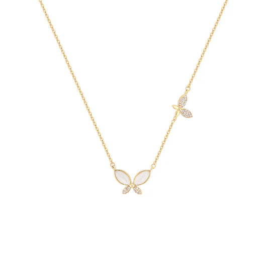 Luckacco Stainless Steel Luxury Gold Color Opal Butterfly Pendant Necklace for Women Exquisite Zircon Chokers Bride Jewelry Colorfast