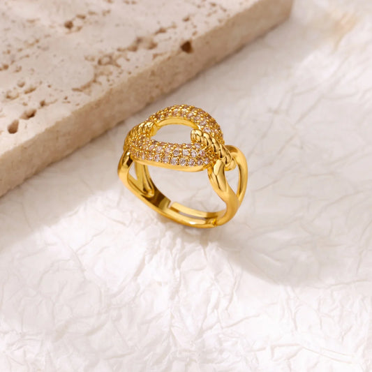 Luckacco Luxury Gold Plated Stainless Steel Geometry Rings For Women Men Open Adjustable Charm Finger Ring Wedding Party Fashion Jewelry