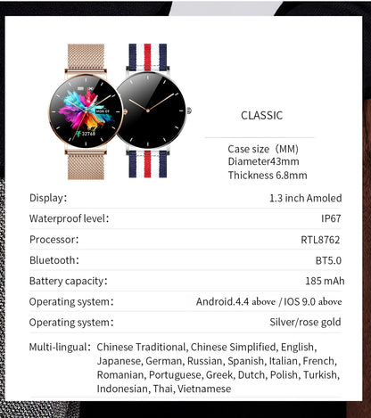 Luckacco Newest T8 Lady ultra thin AMOLED Screen smart watch Blood Oxygen sport smart band reloj inteligente Women smart watch