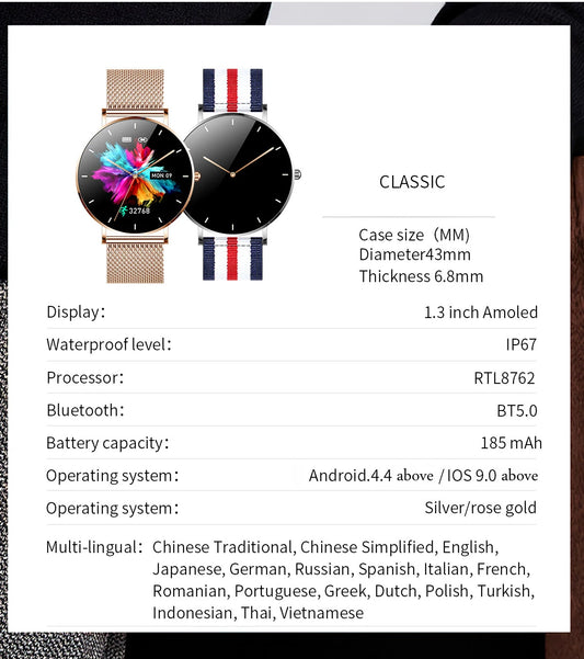 Luckacco Newest T8 Lady ultra thin AMOLED Screen smart watch Blood Oxygen sport smart band reloj inteligente Women smart watch