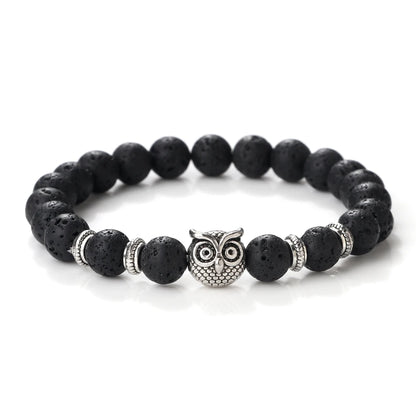 Luckacco Vintage Owl Charm Bracelets & Bangles For Men Women Natural Lava Stone Malachite Beads Couple Bracelets Friendship Jewelry Gifts