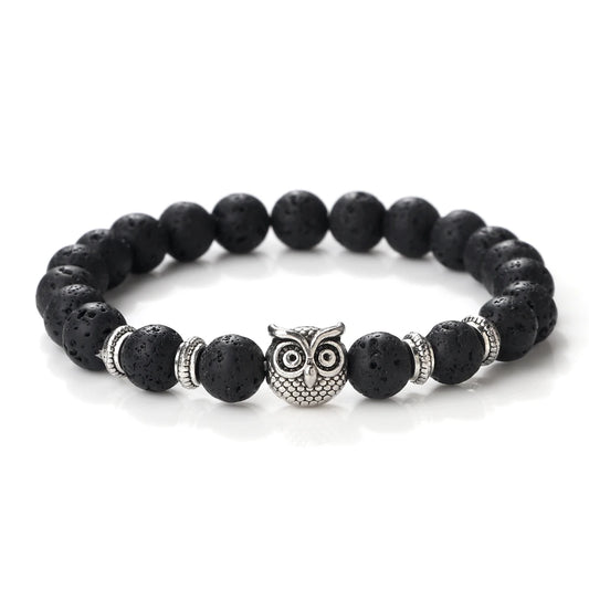 Luckacco Vintage Owl Charm Bracelets & Bangles For Men Women Natural Lava Stone Malachite Beads Couple Bracelets Friendship Jewelry Gifts