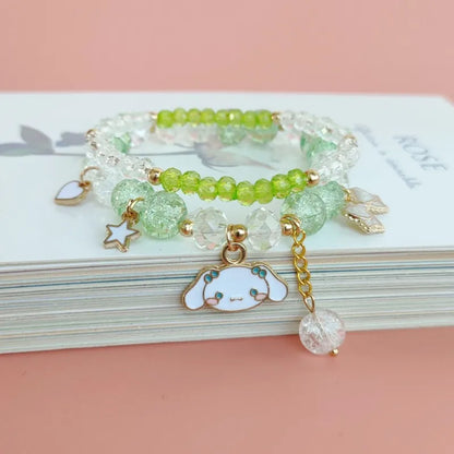 Luckacco Kawaii Bracelets Crystal Beads Bracelet Cute Cartoon Elastic Beaded Pearl Bracelets Jewelry for Girls Women Bff Friendship Gift