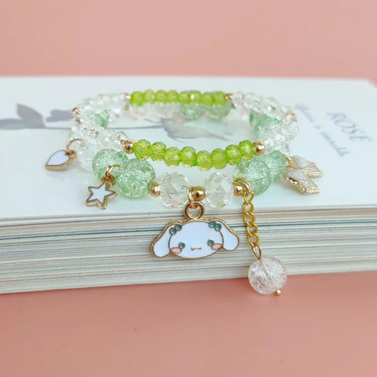 Luckacco Kawaii Bracelets Crystal Beads Bracelet Cute Cartoon Elastic Beaded Pearl Bracelets Jewelry for Girls Women Bff Friendship Gift