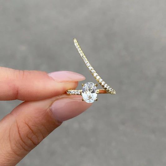 Luckacco daily picks Geometric Shaped Women Rings with Marquise Cubic Zirconia Exquisite Female Accessories for Wedding Party Fashion Jewelry