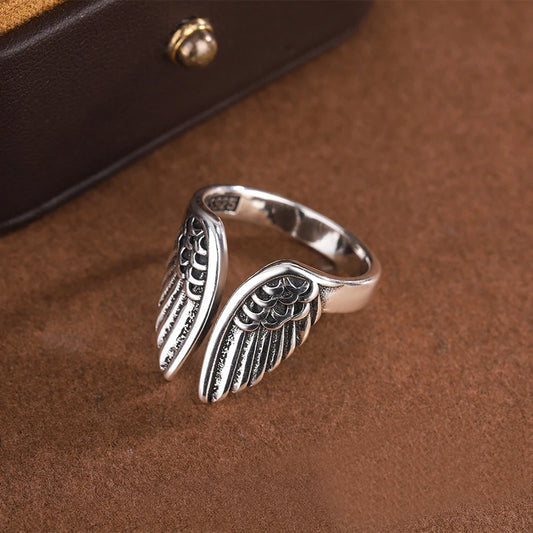 Luckacco Sam Panda 925 Sterling Silver Rings For Women Men Fine Jewelry Finger Adjustable Open Wing Shape Ring For Party Birthday Gift