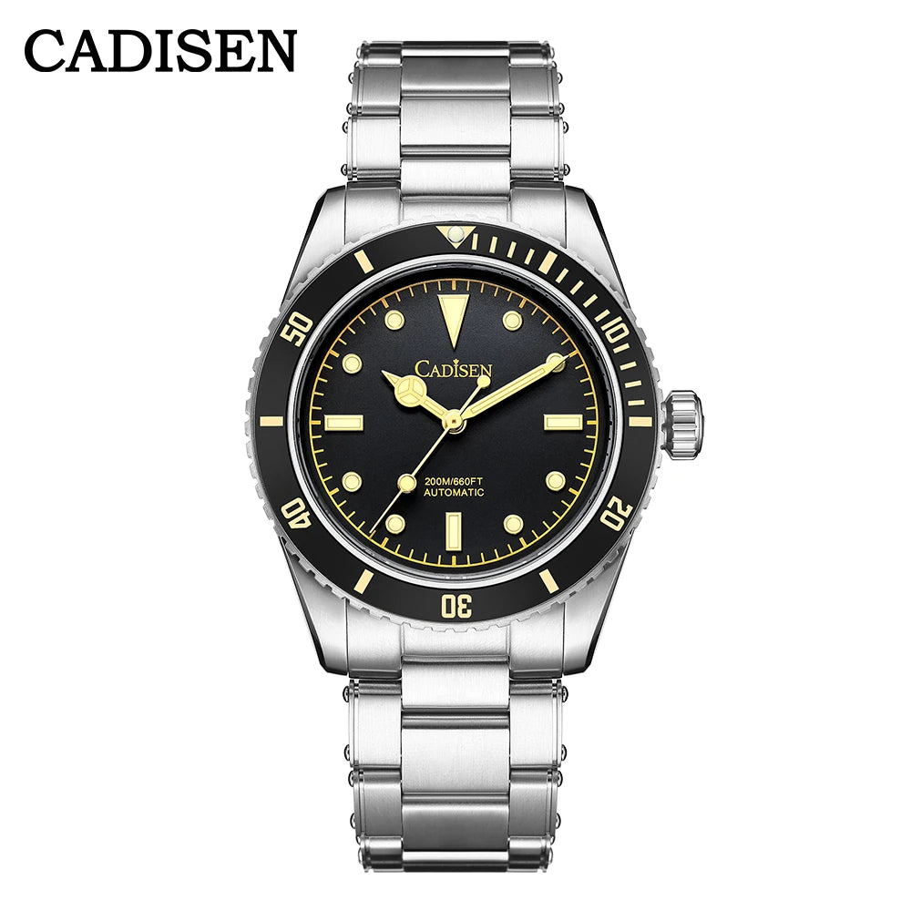 luckacco cadisen luxury men watch 38mm diver vintage automatic business wristwatches nh35 mechanical sapphire 20 bar mens retro clock