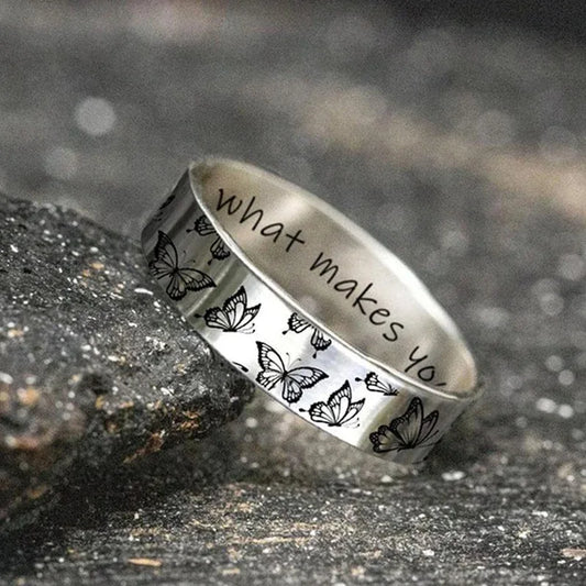 Luckacco Vintage Do What Makes Your Soul Shine Letter Women's Rings Women's Butterfly Ring Fashion Simple Silver Color Jewelry Fine