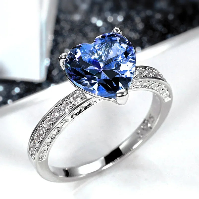 luckacco romantic pink heart shaped ring for female cubic zirconia bridal wedding party  with minimalist fashion jewelry accessories