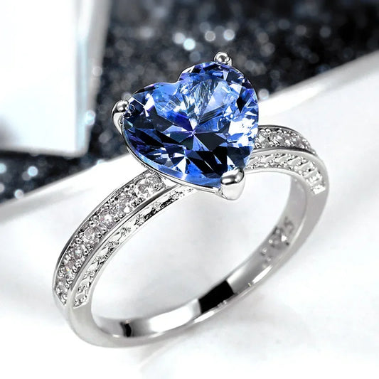 Luckacco Romantic Pink Heart shaped Ring for Female Cubic Zirconia Bridal Wedding Party  with Minimalist Fashion Jewelry Accessories