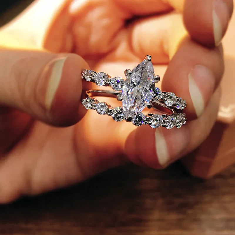 luckacco daily picks new fashion design marquise cubic zirconia set rings for women modern trend bridal wedding earrings sparkling jewelry