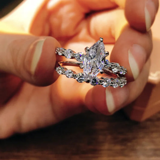 Luckacco daily picks New Fashion Design Marquise Cubic Zirconia Set Rings for Women Modern Trend Bridal Wedding Earrings Sparkling Jewelry
