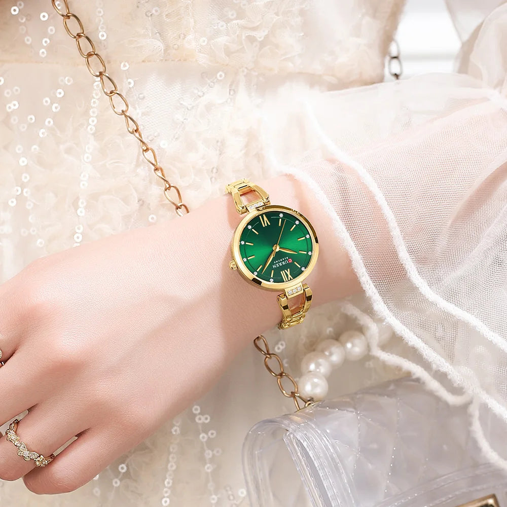 luckacco curren luxury hight quality quartz watch fashion charming rhinestones stainless steel band women's wristwatches