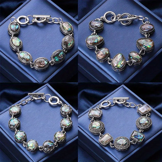 Luckacco Abalone Shell Bracelet Bohemian Wristband Girl Adjustable Chain Women Jewelry Gifts Mother's Day Gift Link Bangle Gift for Mom