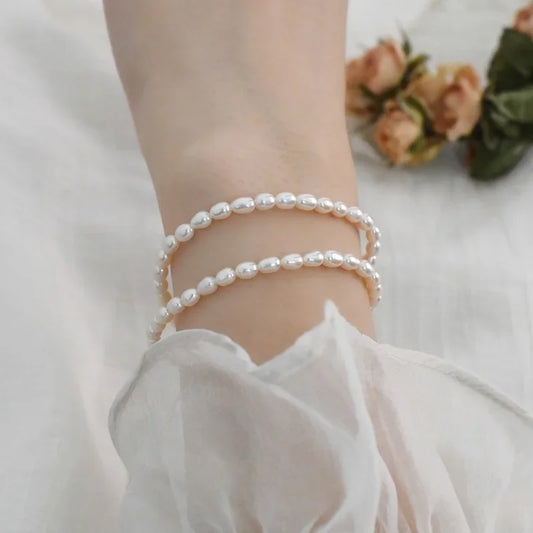 Luckacco Minar INS Fashion Genuine Freshwater Pearl Beaded Bracelets for Women Pearls Strand Elastic Charm Bracelet Office Career Jewelry