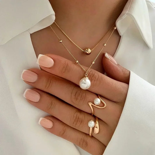 Luckacco Vintage Emerald Sets Unique Design Light Luxury Temperament Earrings  Pendant Necklace Rings Three-Piece Sets Trend Jewerly Set