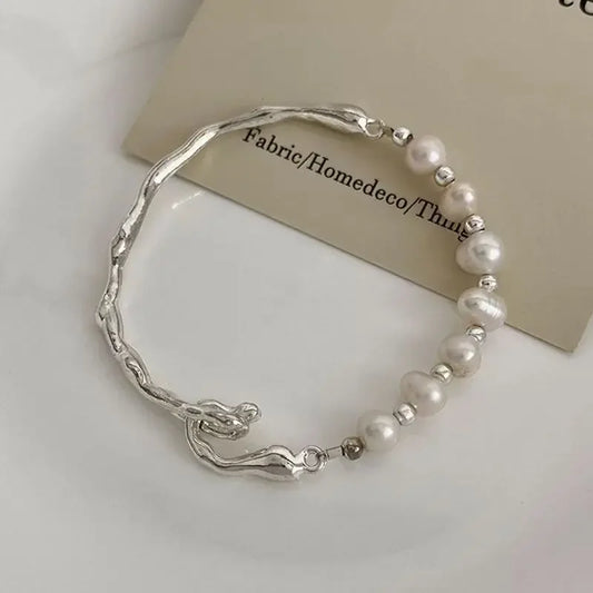 Luckacco Fashion 925 Sterling Silver Pearl Bracelets for Women Girls Luxury Double Layer Pearl Silver Chain Bracelets Party Jewelry Gifts