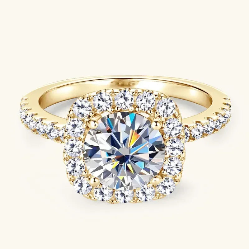 luckacco real 2ct 8mm round moissanite square ring 925 sterling silver luxury brilliant diamond wedding finger rings band for women