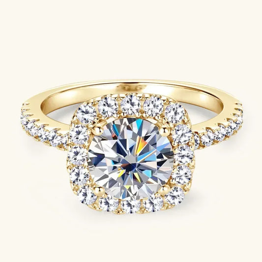 Luckacco Real 2CT 8mm Round Moissanite Square Ring 925 Sterling Silver Luxury Brilliant Diamond Wedding Finger Rings Band For Women