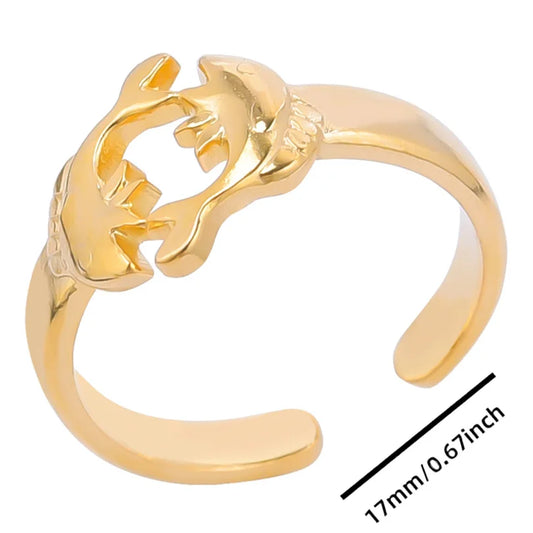 Luckacco 1pc Stylish Marine Jewelry Ocean Sea Animals Conch Starfish Shell Ring Stainless Steel Jellyfish Scallop Rings Women Charm Gift