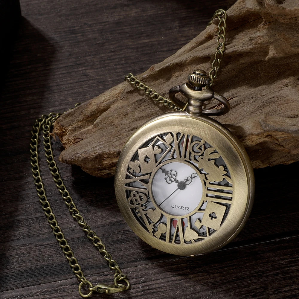 luckacco new bronze quartz pocket watch retro alice theme pocket fob watch pendant necklace pocket watch men womens gift
