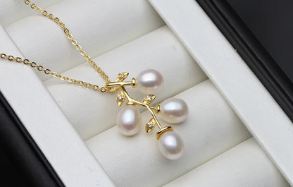Luckacco Cute New Pink Natural Pearl Pendant For Women,Wedding Freshwater Pearl Necklace Mother Wife Birthday Gift White