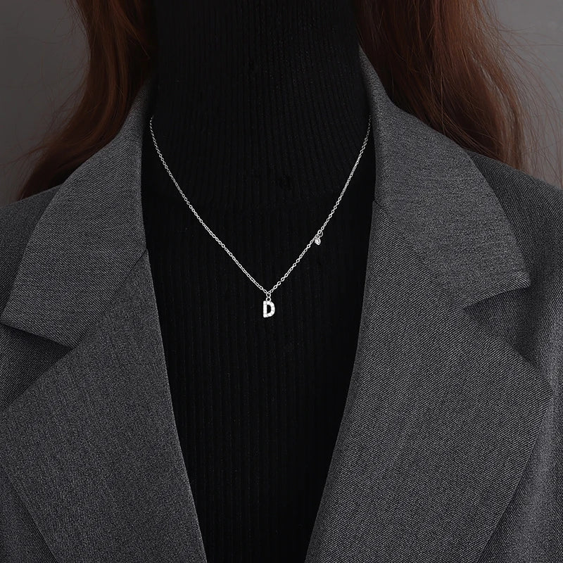 luckacco 925 sterling silver letter necklace shiny zircon letter pendant collar chain your name necklace wedding jewelry birthday gift