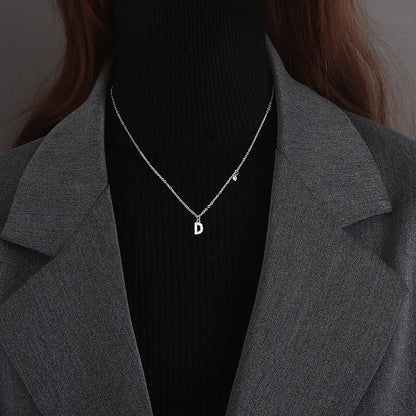 Luckacco 925 Sterling Silver Letter Necklace Shiny Zircon Letter Pendant Collar Chain Your Name Necklace Wedding Jewelry Birthday Gift