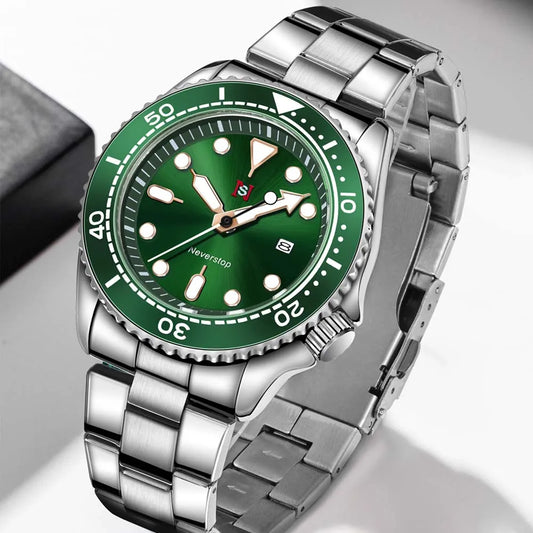 Luckacco 2025 new men's quartz watch fashion classic business men's watch quartz watch men's luminous calendar steel belt watch student