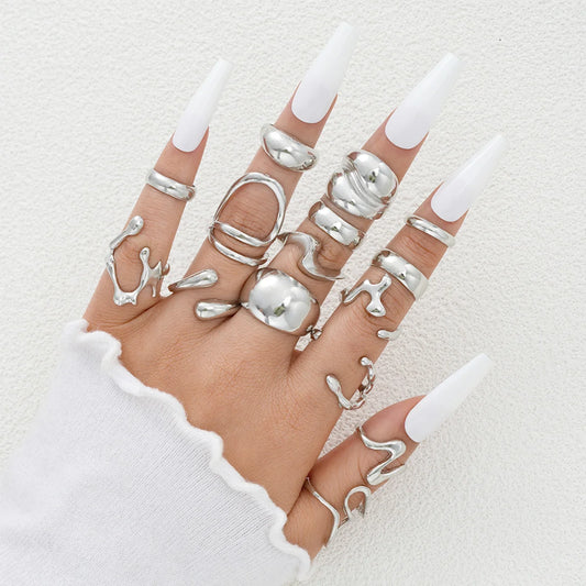 Luckacco Vintage Chic Geometric Stone Inlaid Ring Set for Women Simple Chunky Gold Color Geometric Rings Daily Wear Party Jewelry Gifts