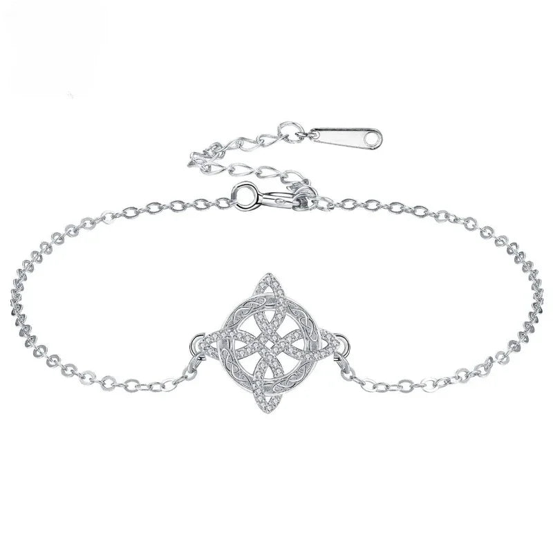 luckacco 925 thai silver witch knot zirconia bracelet for women witchcraft good luck amulet cz chain bracelet wicca protection jewelry