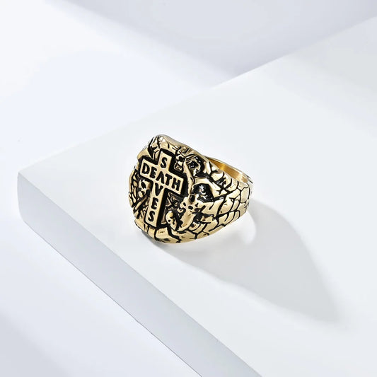 Luckacco Vintage Exorcism Saint Benedict Cspb Cross Ring Men Punk Amulet Christianity Rings Stainless Steel Jewelry Gift