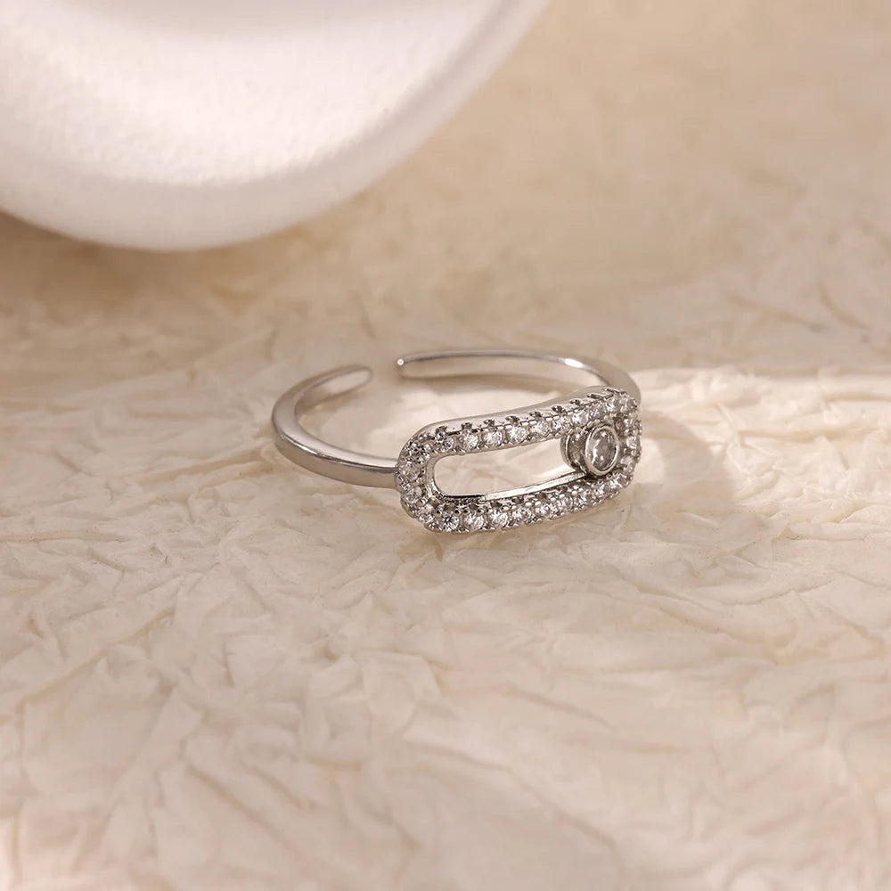 luckacco luxury gemstone flower stainless steel rings zircon adjustable ring women wedding anti fading jewelry vacation accessories gift