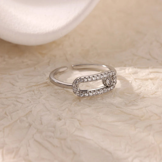 Luckacco Luxury Gemstone Flower Stainless Steel Rings Zircon Adjustable Ring Women Wedding Anti Fading Jewelry Vacation Accessories Gift