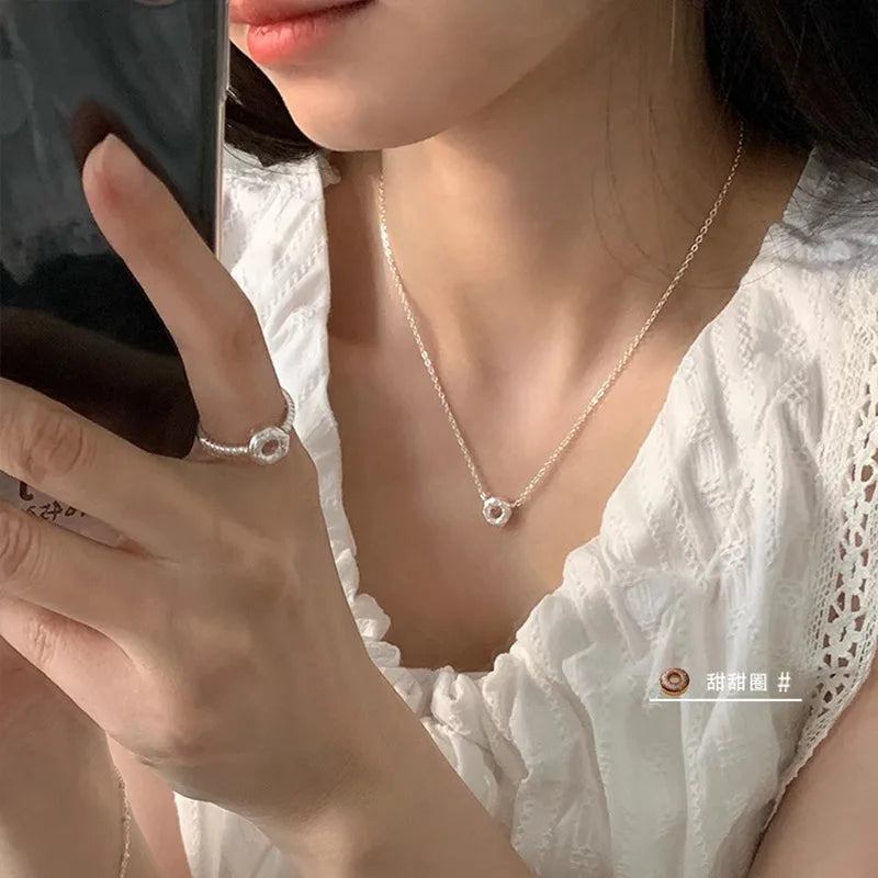 luckacco new trendy fashion 925 silver pearl simple elegant thin chain pendant necklace for women girl jewelry dropship