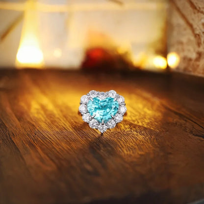 Luckacco Heart Shape 925 Silver Rings Lab Grown Paraiba Diamond Jewellery Gift for Her Wedding