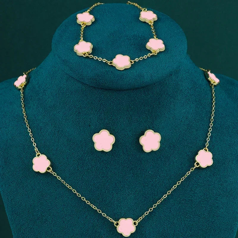 luckacco vintage emerald sets unique design light luxury temperament earrings  pendant necklace rings three-piece sets trend jewerly set