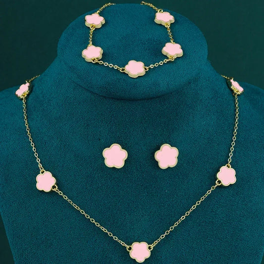 Luckacco Vintage Emerald Sets Unique Design Light Luxury Temperament Earrings  Pendant Necklace Rings Three-Piece Sets Trend Jewerly Set