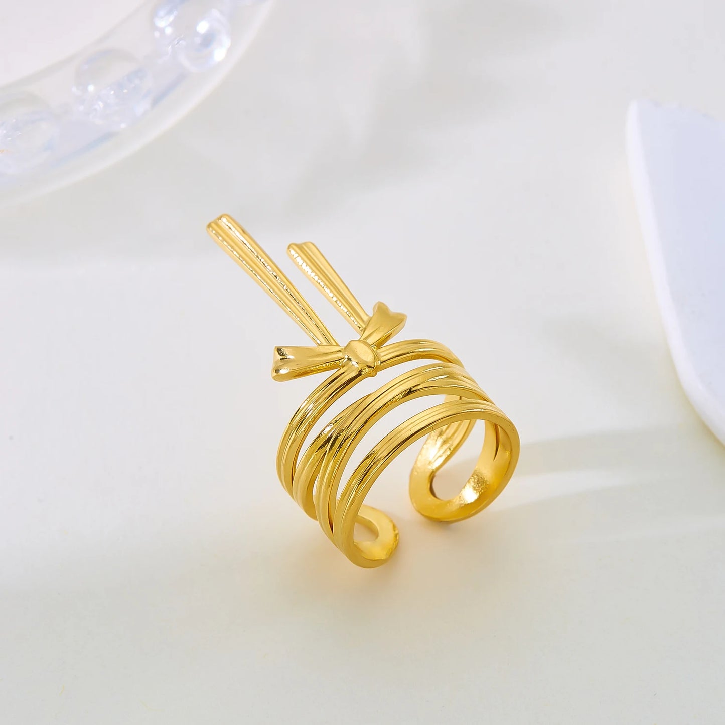luckacco trendy gold color stainless steel ring for women bohemian shell starfish conch flower butterfly heart ring party jewelry gift